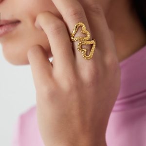 Double Heart Ring - Goud