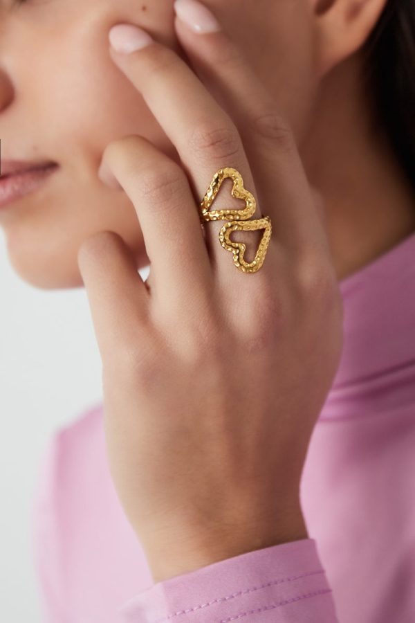 Double Heart Ring - Goud