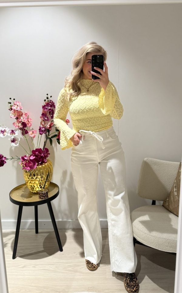 Bente Wide Leg Strik Jeans Wit - Redial
