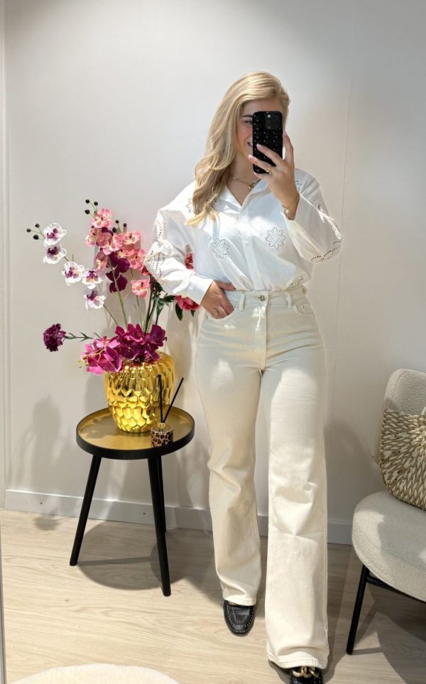 Mila Wide Leg Jeans - Beige - Queen Hearts - Afbeelding 3