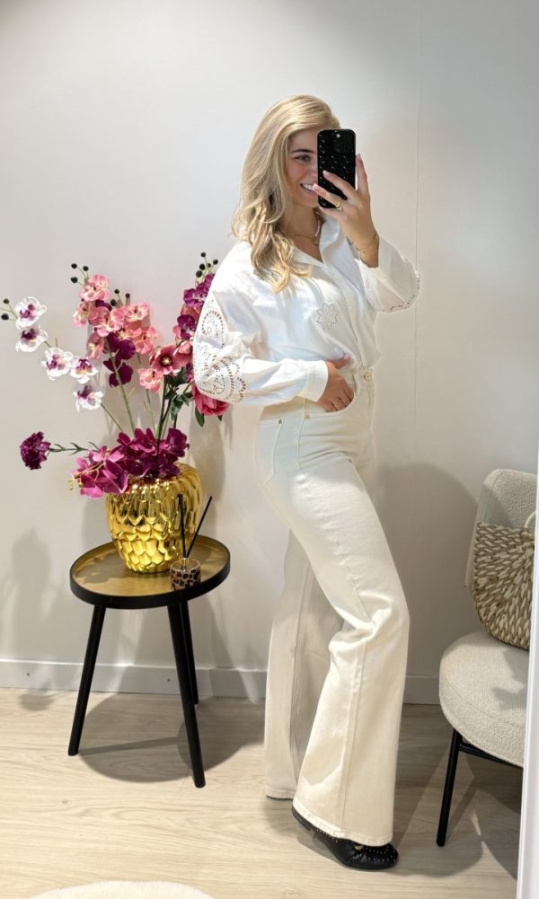 Mila Wide Leg Jeans - Beige - Queen Hearts - Afbeelding 5