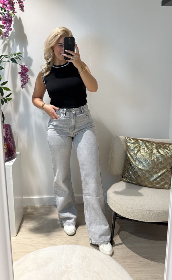Mila Wide Leg Jeans - Grijs - Queen Hearts